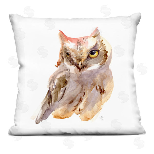 stupell industries Verbrugge Watercolor | Brown Horned Owl Eye Wink Minimal Bird Printed Throw Pillow