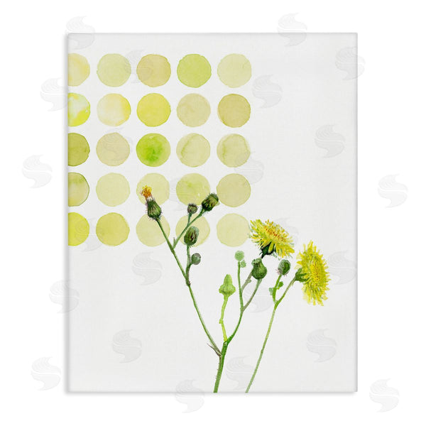 stupell industries Verbrugge Watercolor | Dandelion Flowers under Abstract Summer Circles Floral Painting Wall Art