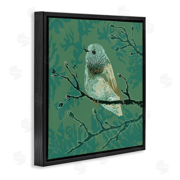 Stupell Industries Verbrugge Watercolor | Green Bird Perched Abstract Botanical Sprigs Detail Wall Art