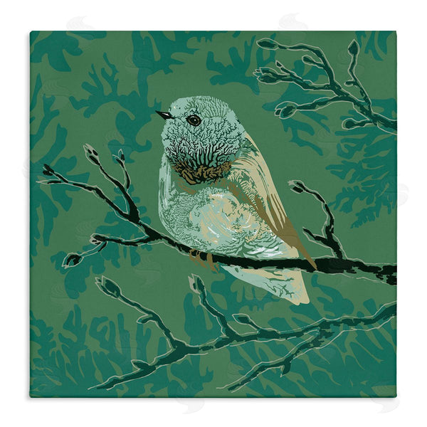 stupell industries Verbrugge Watercolor | Green Bird Perched Abstract Botanical Sprigs Detail Wall Art