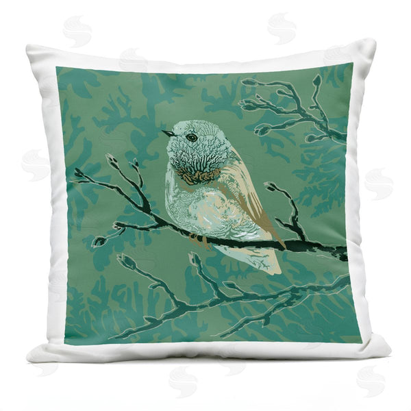 Stupell Industries Verbrugge Watercolor | Green Perched Finch Bird Branch Pattern Printed Throw Pillow