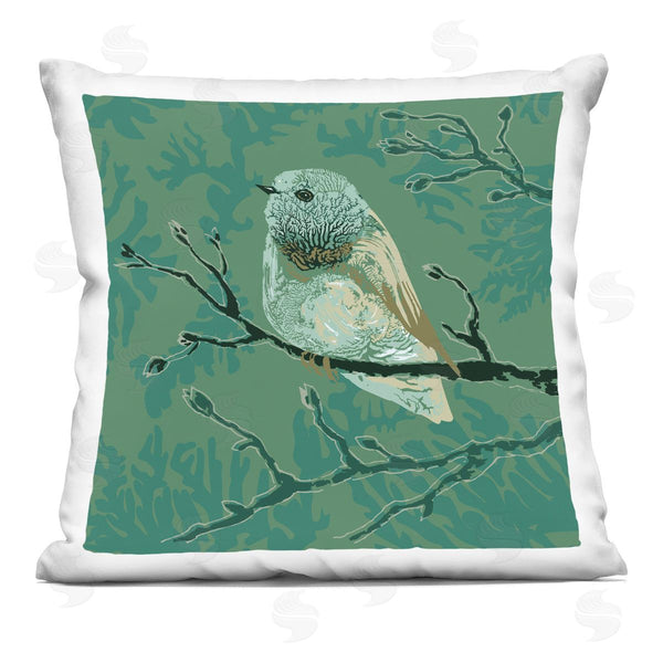 stupell industries Verbrugge Watercolor | Green Perched Finch Bird Branch Pattern Printed Throw Pillow