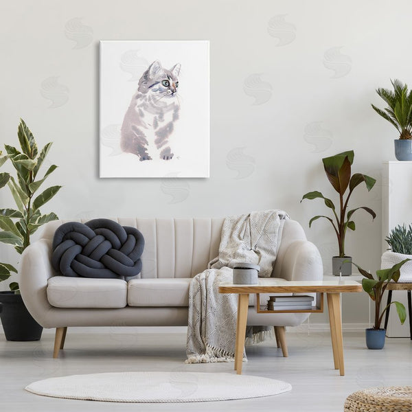 Stupell Industries Verbrugge Watercolor | Grey Shorthair Kitten Portrait Minimal Pet Cat Wall Art