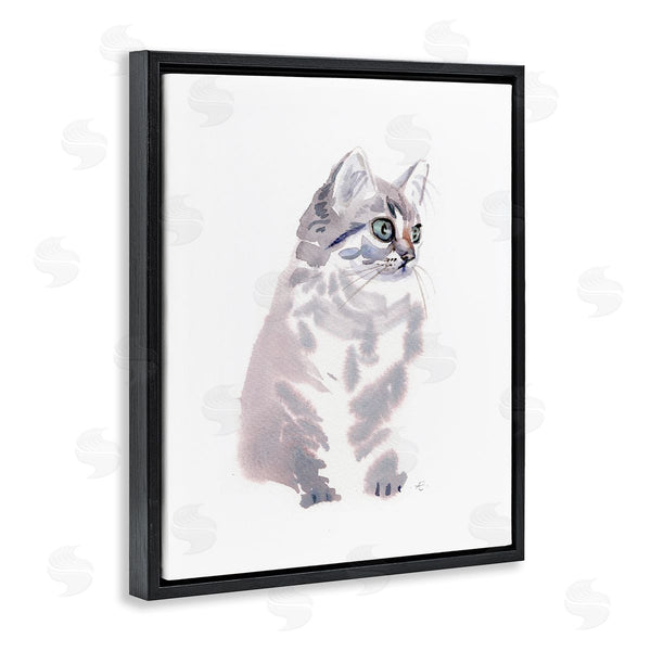 Stupell Industries Verbrugge Watercolor | Grey Shorthair Kitten Portrait Minimal Pet Cat Wall Art