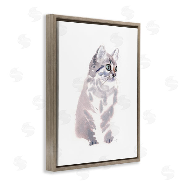 Stupell Industries Verbrugge Watercolor | Grey Shorthair Kitten Portrait Minimal Pet Cat Wall Art