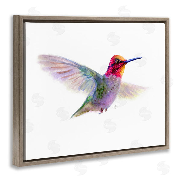 Stupell Industries Verbrugge Watercolor | Hummingbird In Flight Pink Purple Bird Watercolor Painting Wall Art