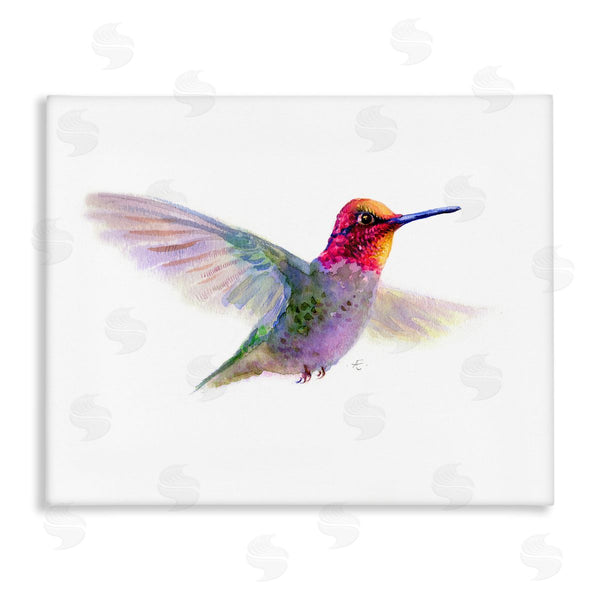 stupell industries Verbrugge Watercolor | Hummingbird in Flight Pink Purple Bird Watercolor Painting Wall Art
