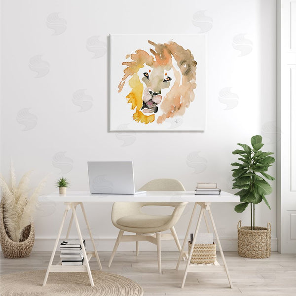 Stupell Industries Verbrugge Watercolor | Lion's Mane Sun Portrait Minimal Safari Animal Wall Art