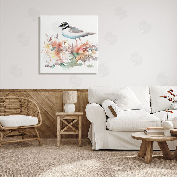 Stupell Industries Verbrugge Watercolor | Little Ringed Plover Bird In Country Wildflower Field Wall Art