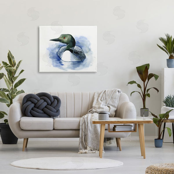 Stupell Industries Verbrugge Watercolor | Loon In Blue Lake Minimal Canadian Water Bird Wall Art