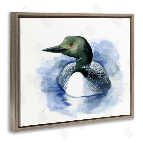 Stupell Industries Verbrugge Watercolor | Loon In Blue Lake Minimal Canadian Water Bird Wall Art