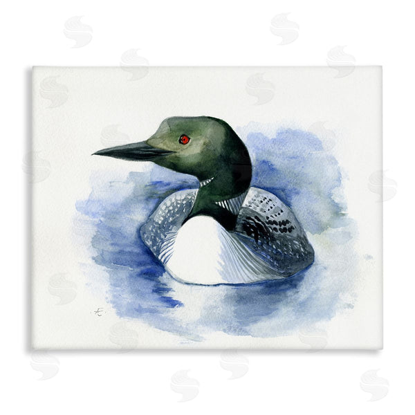stupell industries Verbrugge Watercolor | Loon in Blue Lake Minimal Canadian Water Bird Wall Art