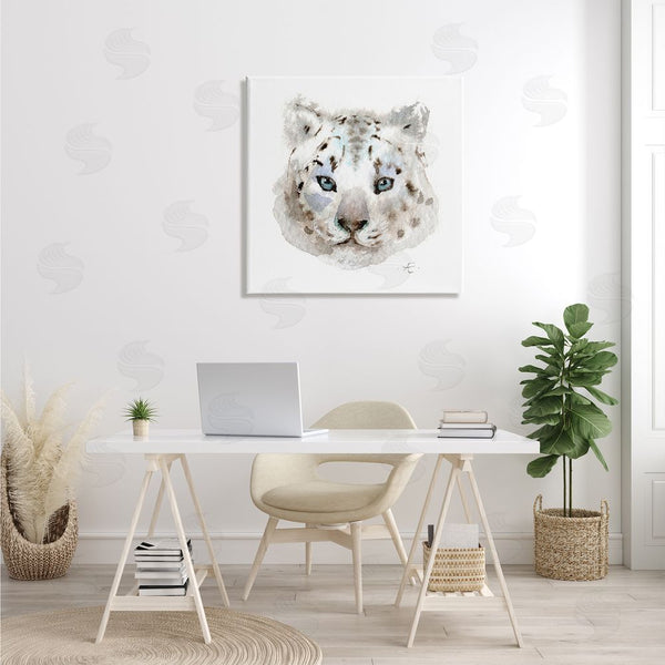 Stupell Industries Verbrugge Watercolor | Minimal White Leopard Portrait Spotted Safari Animal Wall Art