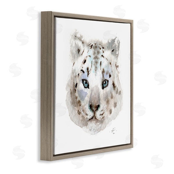 Stupell Industries Verbrugge Watercolor | Minimal White Leopard Portrait Spotted Safari Animal Wall Art