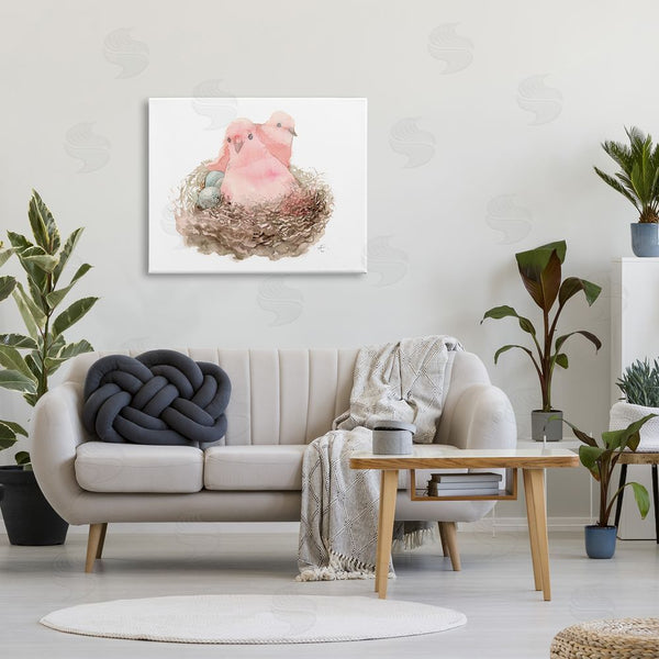 Stupell Industries Verbrugge Watercolor | Pink Birds Nesting With Soft Blue Eggs Wall Art