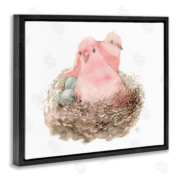 Stupell Industries Verbrugge Watercolor | Pink Birds Nesting With Soft Blue Eggs Wall Art