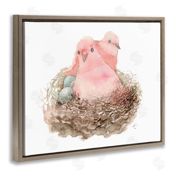 Stupell Industries Verbrugge Watercolor | Pink Birds Nesting With Soft Blue Eggs Wall Art