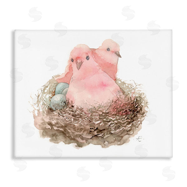 stupell industries Verbrugge Watercolor | Pink Birds Nesting with Soft Blue Eggs Wall Art