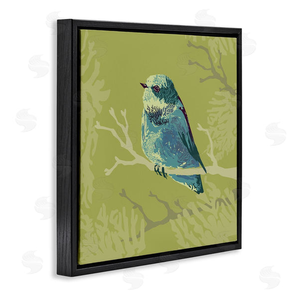 Stupell Industries Verbrugge Watercolor | Small Blue Bird Perched Modern Layered Botanicals Wall Art