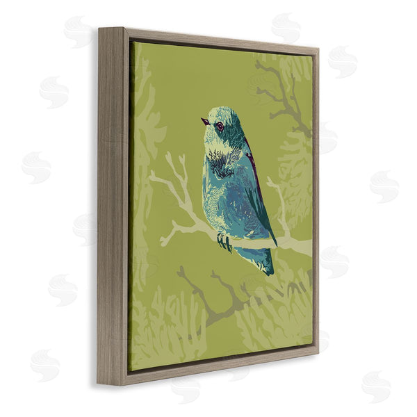 Stupell Industries Verbrugge Watercolor | Small Blue Bird Perched Modern Layered Botanicals Wall Art
