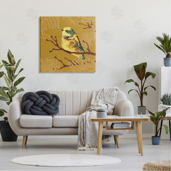 Stupell Industries Verbrugge Watercolor | Small Yellow Bird Perched Wildlife Animal Portrait Wall Art