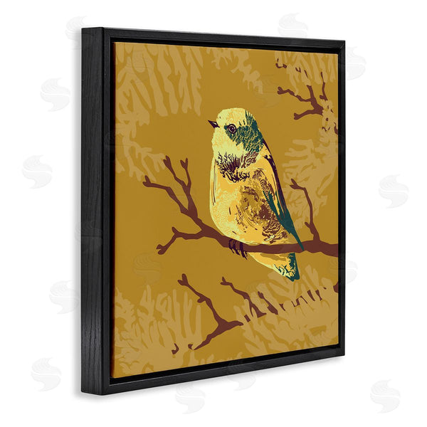 Stupell Industries Verbrugge Watercolor | Small Yellow Bird Perched Wildlife Animal Portrait Wall Art