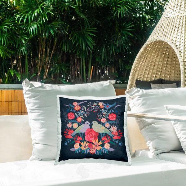Stupell Industries Verbrugge Watercolor | Symmetrical Birds & Flowers Printed Throw Pillow