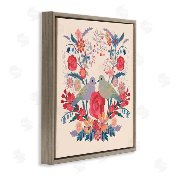 Stupell Industries Verbrugge Watercolor | Symmetrical Folk Flowers & Birds Wall Art