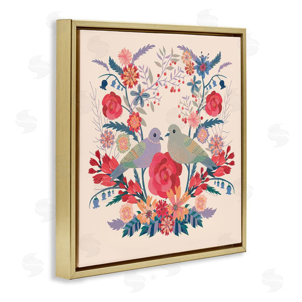 Stupell Industries Verbrugge Watercolor | Symmetrical Folk Flowers & Birds Wall Art