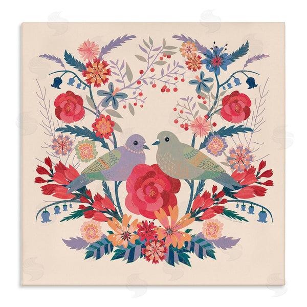 stupell industries Verbrugge Watercolor | Symmetrical Folk Flowers & Birds Wall Art
