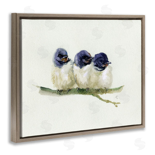 Stupell Industries Verbrugge Watercolor | Trio Of Baby Swallows Birds Perched On Branch Wall Art
