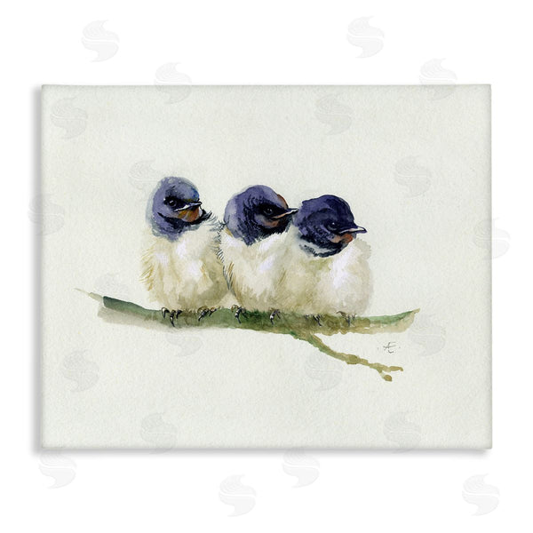 stupell industries Verbrugge Watercolor | Trio of Baby Swallows Birds Perched on Branch Wall Art