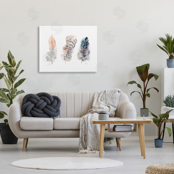 Stupell Industries Verbrugge Watercolor | Trio Of Patterned Bird Feathers Animal Watercolor Wall Art