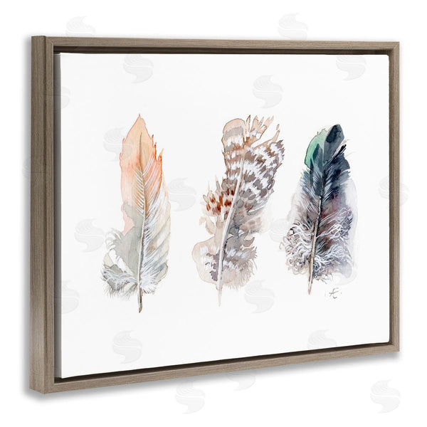 Stupell Industries Verbrugge Watercolor | Trio Of Patterned Bird Feathers Animal Watercolor Wall Art
