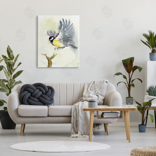 Stupell Industries Verbrugge Watercolor | Yellow Belly Bird Spread Wings Over Tree Branch Wall Art