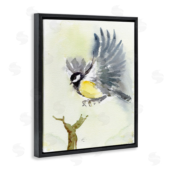 Stupell Industries Verbrugge Watercolor | Yellow Belly Bird Spread Wings Over Tree Branch Wall Art