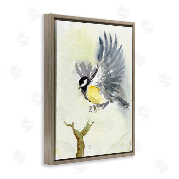 Stupell Industries Verbrugge Watercolor | Yellow Belly Bird Spread Wings Over Tree Branch Wall Art