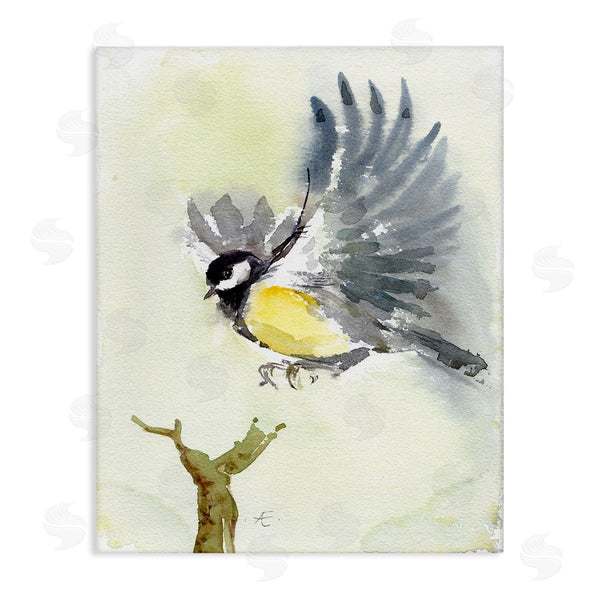 stupell industries Verbrugge Watercolor | Yellow Belly Bird Spread Wings over Tree Branch Wall Art