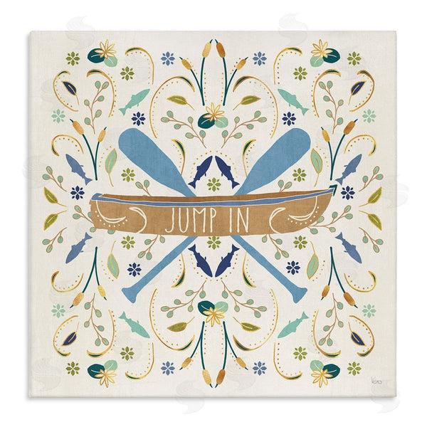 stupell industries Veronique Charron | Jump In Botanical Patterned Canoe Boat Crossed Ores Wall Art