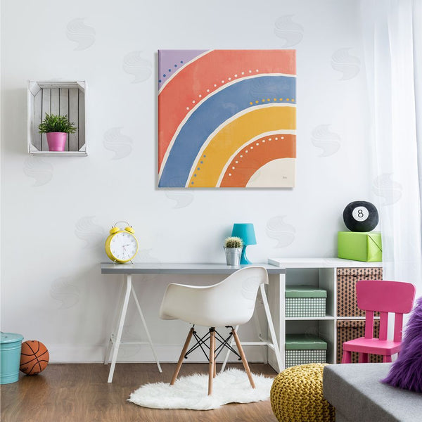 Stupell Industries Veronique Charron | Playful Primary Color Half Rainbow Polka Dot Stripes Wall Art