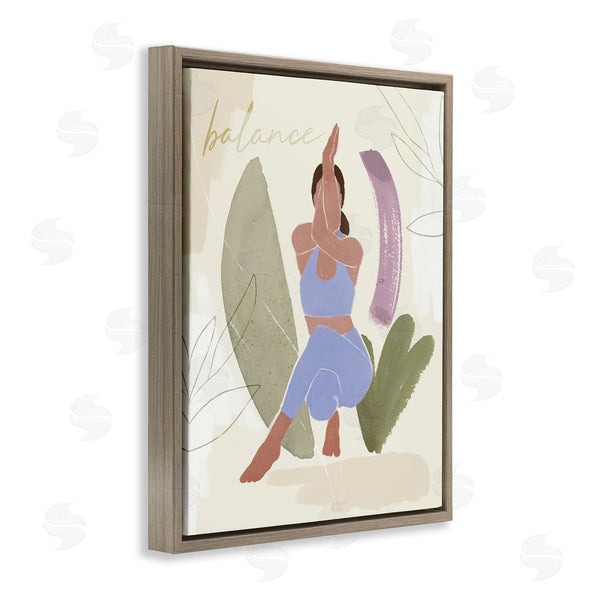 Stupell Industries Victoria Barnes | Balance Typography Fitness Yoga Pose Botanical Motif Wall Art