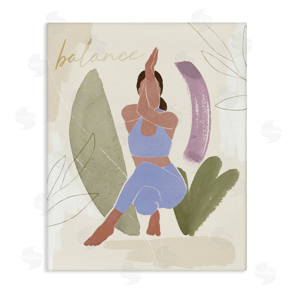 stupell industries Victoria Barnes | Balance Typography Fitness Yoga Pose Botanical Motif Wall Art
