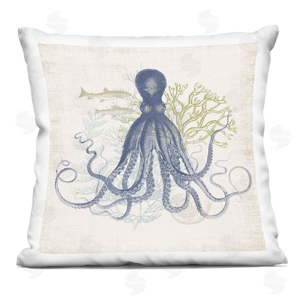 stupell industries Victoria Barnes | Beautiful Octopus Sea Life Coral Botanicals Printed Throw Pillow