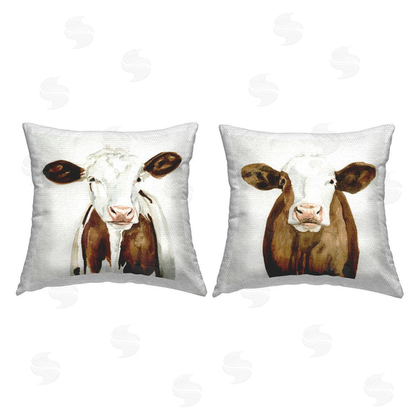 Stupell Industries Victoria Barnes | Brown Baby Cows Printed Throw Pillow Set