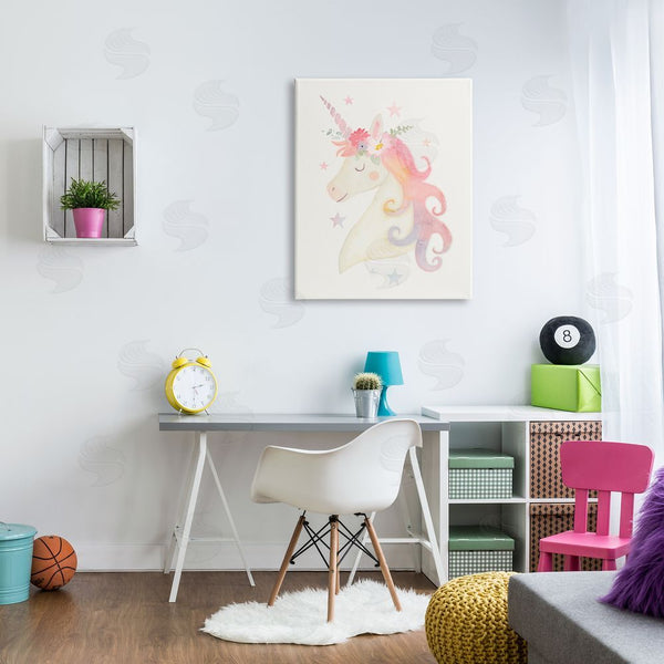 Stupell Industries Victoria Barnes | Charming Unicorn Smiling Flower Crown Stars Design Wall Art