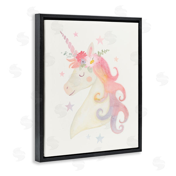 Stupell Industries Victoria Barnes | Charming Unicorn Smiling Flower Crown Stars Design Wall Art