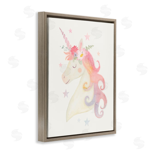 Stupell Industries Victoria Barnes | Charming Unicorn Smiling Flower Crown Stars Design Wall Art