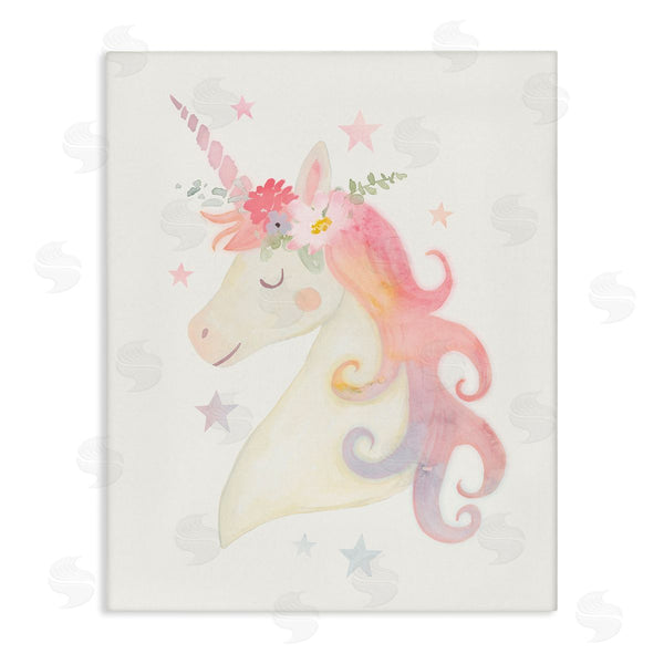 stupell industries Victoria Barnes | Charming Unicorn Smiling Flower Crown Stars Design Wall Art