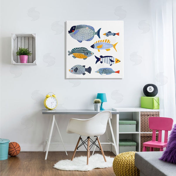 Stupell Industries Victoria Barnes | Children's Aquatic Fish Arrangement Playful Blue Yellow Animals Wall Art