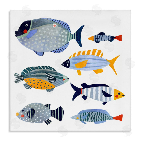 stupell industries Victoria Barnes | Children's Aquatic Fish Arrangement Playful Blue Yellow Animals Wall Art